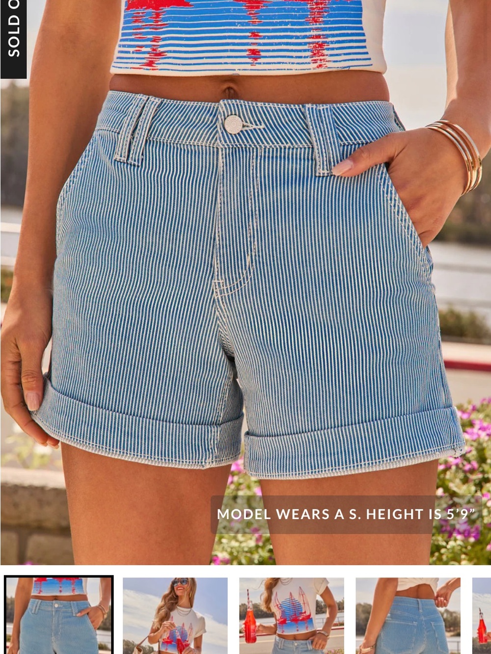 Vici Light Blue Pinstripe High-Waist Roll-Cuff Shorts